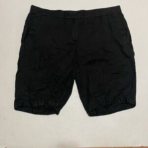 Eileen Fisher Womens Organic Linen Shorts Size Large Black Hook & Eye Closure